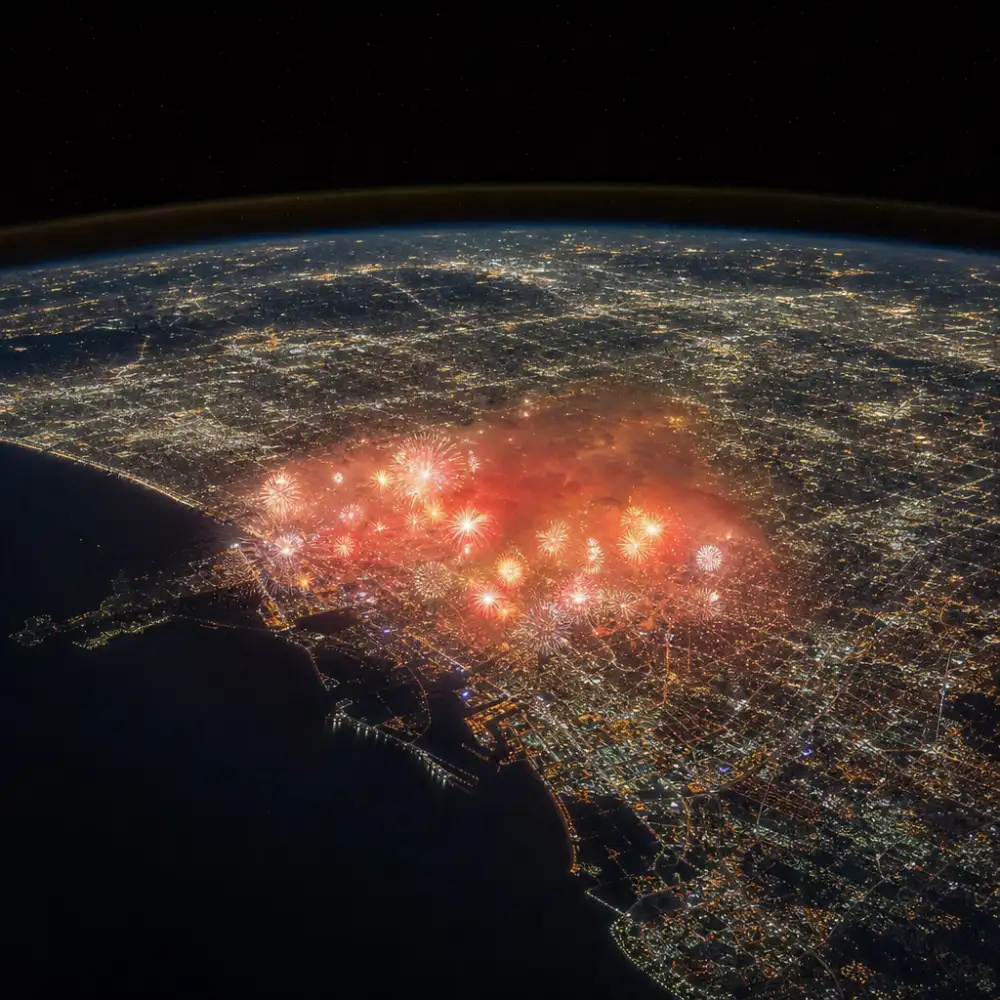 Ohňostroje Nad Los Angeles Při Oslavách 250 Let Usa Bylo Vidět Z Vesmíru