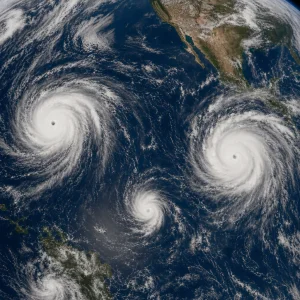 Silné El Niño V Tichomoří Vyvolalo Současný Výskyt Dvou Hurikánů A Sílící Tropickou Bouři