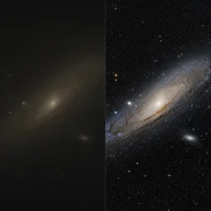 Nasa Zveřejnila Snímek Galaxie Andromeda Z 223 Expozic Před Úpravou A Po Ní